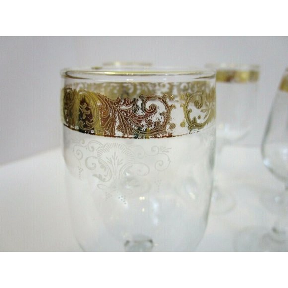 CELLINI Italy Hand Blown Crystal 24 KT Gold Etched 6.5" Wine Glasses Set of 6 - Picture 5 of 6